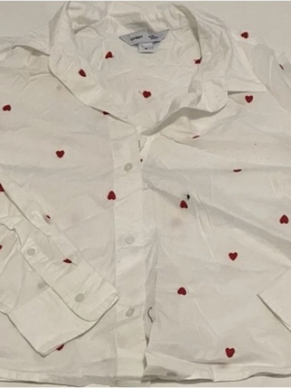 Old Navy White Button-down Long-sleeve Shirt With Heart Design Size M